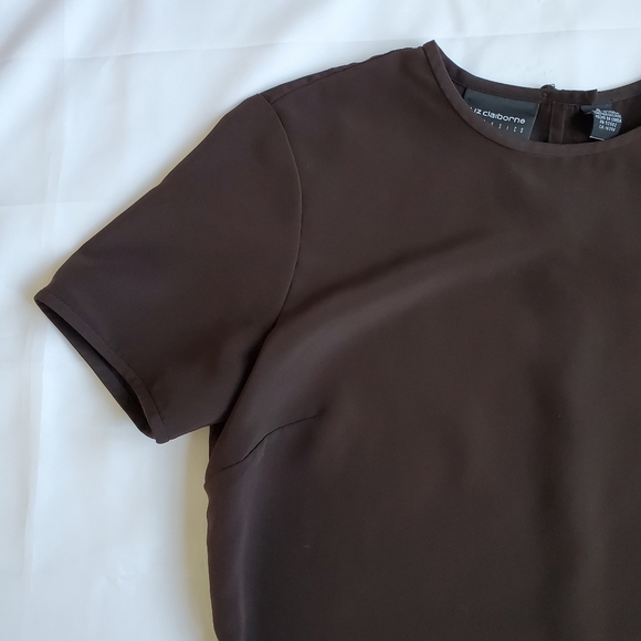Vtg Liz Claiborne Brown Short Sleeve Round Neck Blouse Size 6 - Picture 10 of 16